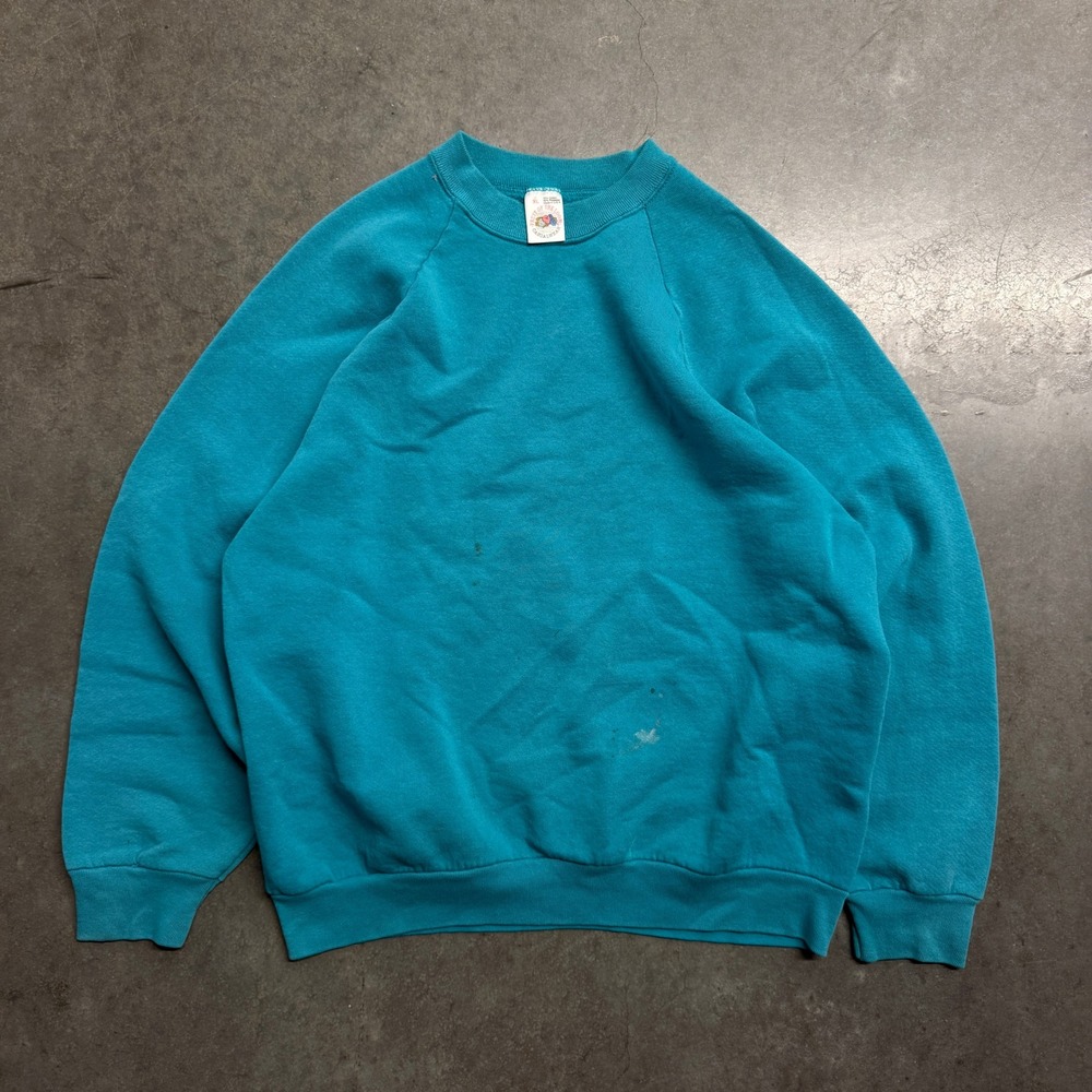 Vintage Fruit of the Loom Teal Raglan Sweatshirt Made in USA XL 3707